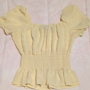 Haute Monde Yellow Smocked Women's Top